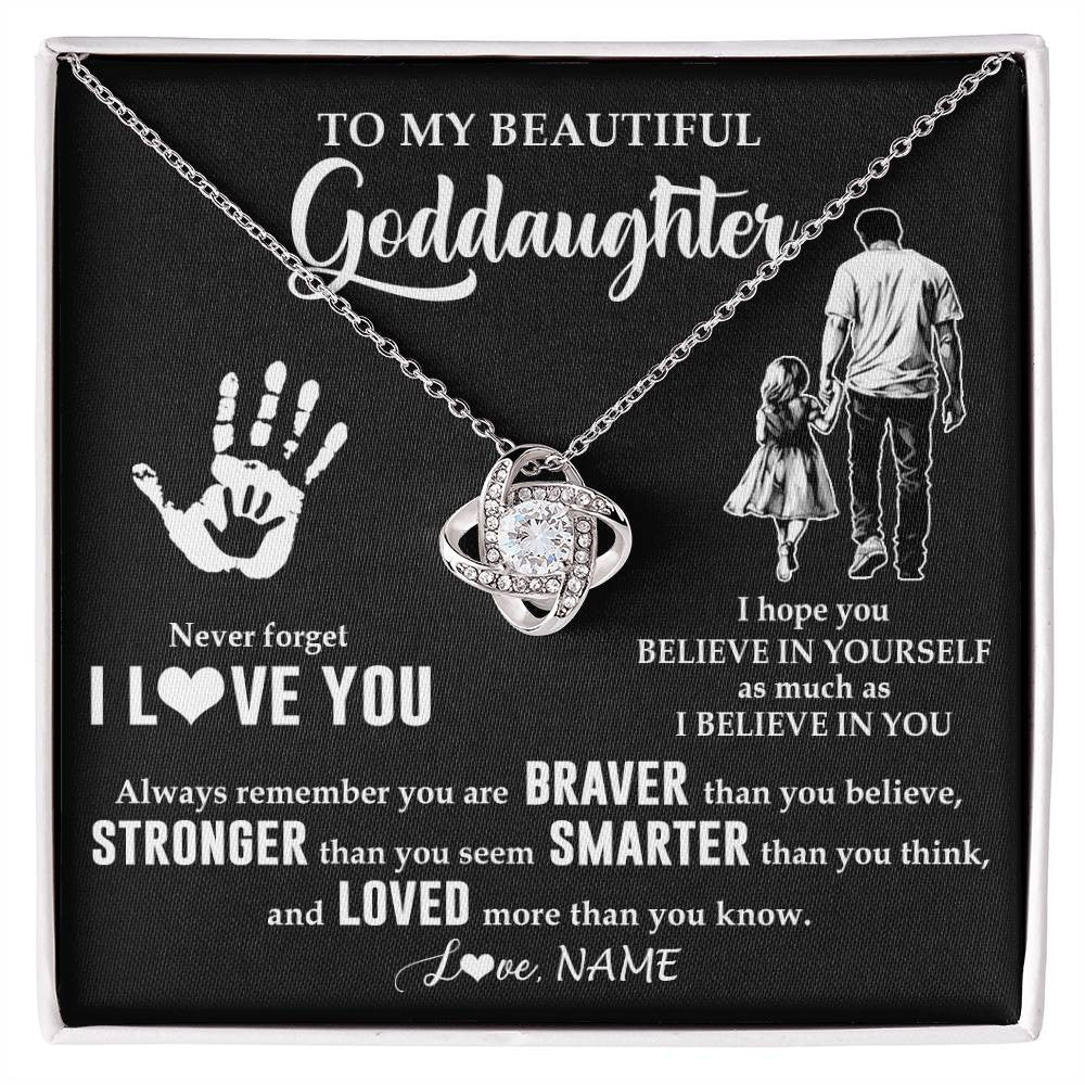 Love Knot Necklace 14K White Gold Finish | 1 | Personalized To My Goddaughter Necklace From Godfather Never Forget I Love You Goddaughter Birthday Christmas Graduation Customized Gift Box Message Card | teecentury