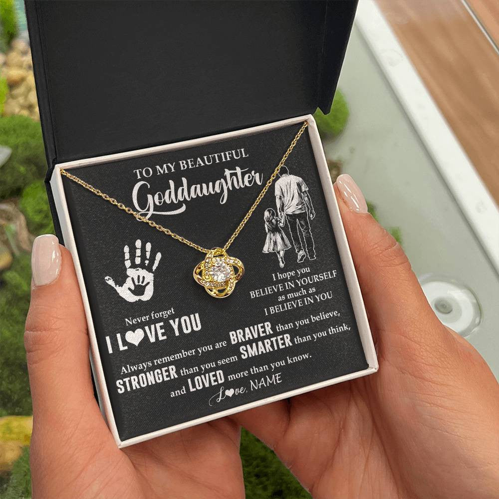 Love Knot Necklace 18K Yellow Gold Finish | 2 | Personalized To My Goddaughter Necklace From Godfather Never Forget I Love You Goddaughter Birthday Christmas Graduation Customized Gift Box Message Card | teecentury