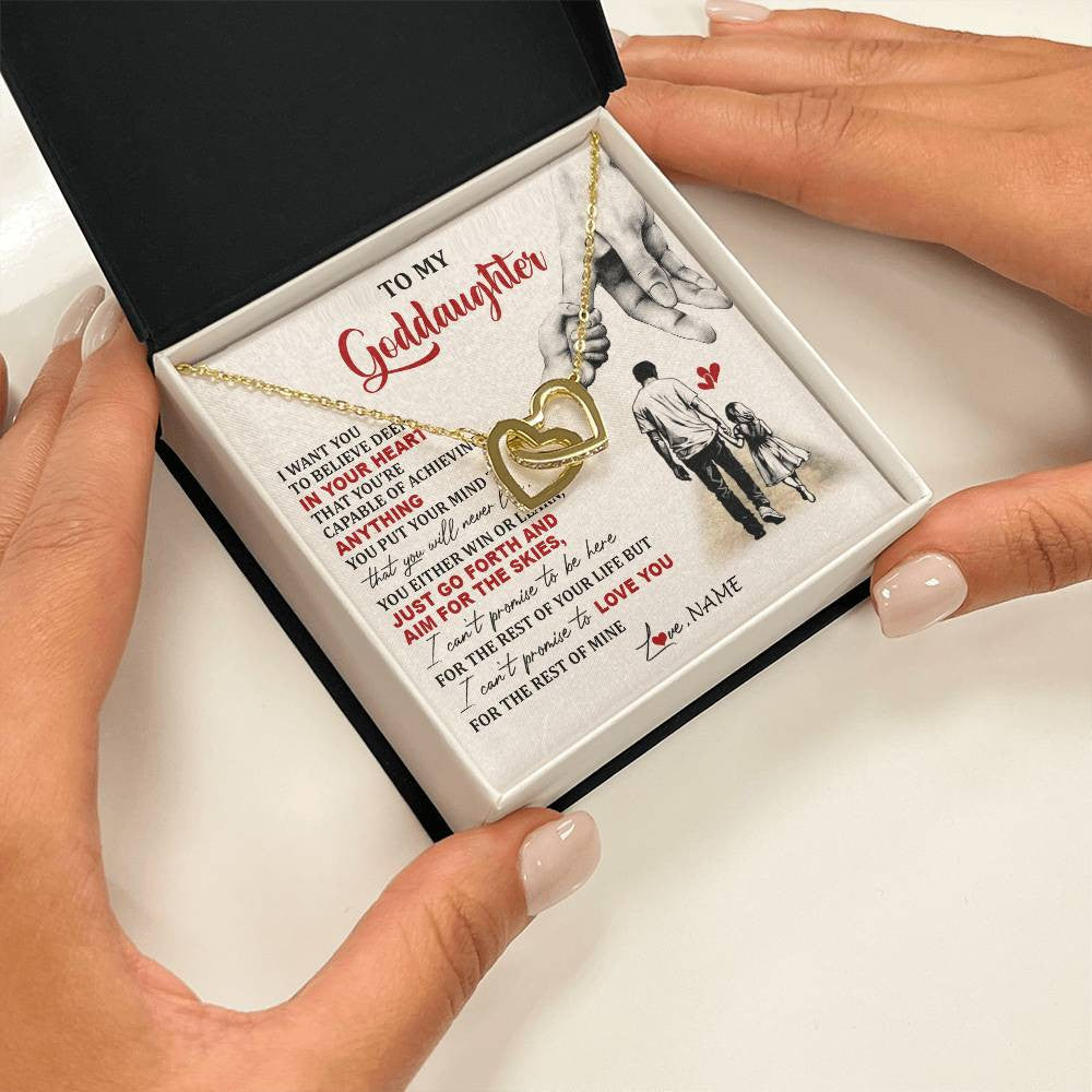 Interlocking Hearts Necklace 18K Yellow Gold Finish | 2 | Personalized To My Goddaughter Necklace From Godfather Promise To Love You Goddaughter Birthday Jewelry Graduation Christmas Customized Gift Box Message Card | teecentury