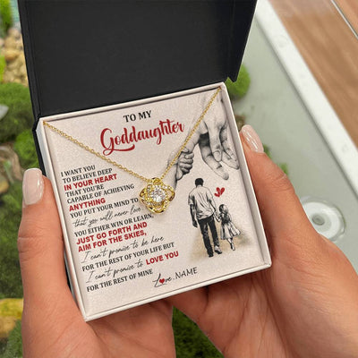 Love Knot Necklace 18K Yellow Gold Finish | 2 | Personalized To My Goddaughter Necklace From Godfather Promise To Love You Goddaughter Birthday Jewelry Graduation Christmas Customized Gift Box Message Card | teecentury