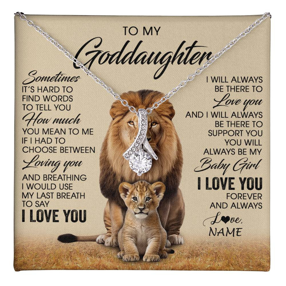 Alluring Beauty Necklace 14K White Gold Finish | 1 | Personalized To My Goddaughter Necklace From Godfather Sometimes It's Hard Lion Goddaughter Gift Birthday Jewelry Christmas Customized Gift Box Message Card | teecentury