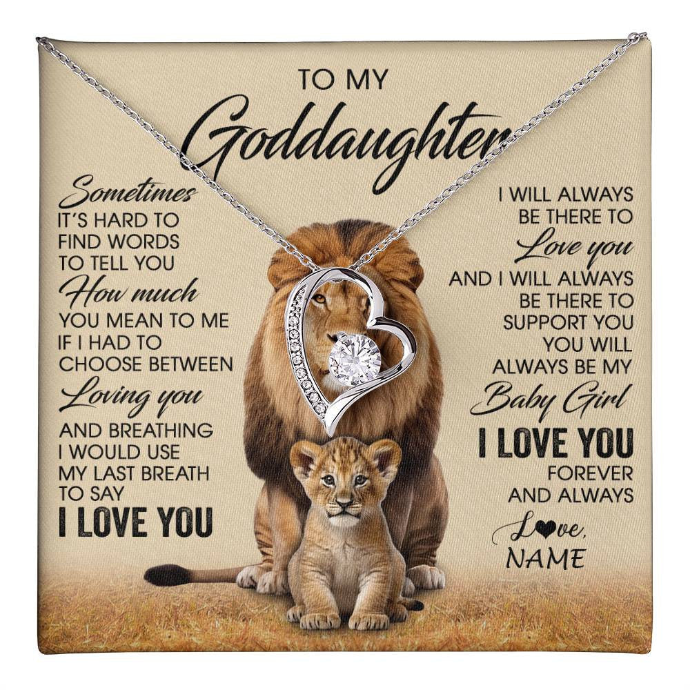 Forever Love Necklace 14K White Gold Finish | 1 | Personalized To My Goddaughter Necklace From Godfather Sometimes It's Hard Lion Goddaughter Gift Birthday Jewelry Christmas Customized Gift Box Message Card | teecentury