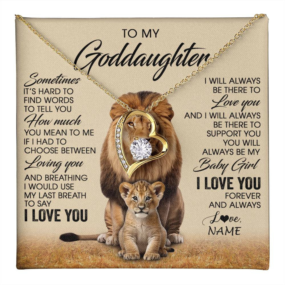 Forever Love Necklace 18K Yellow Gold Finish | 1 | Personalized To My Goddaughter Necklace From Godfather Sometimes It's Hard Lion Goddaughter Gift Birthday Jewelry Christmas Customized Gift Box Message Card | teecentury