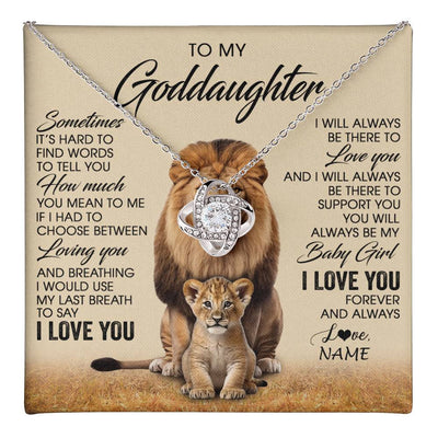 Love Knot Necklace 14K White Gold Finish | 1 | Personalized To My Goddaughter Necklace From Godfather Sometimes It's Hard Lion Goddaughter Gift Birthday Jewelry Christmas Customized Gift Box Message Card | teecentury