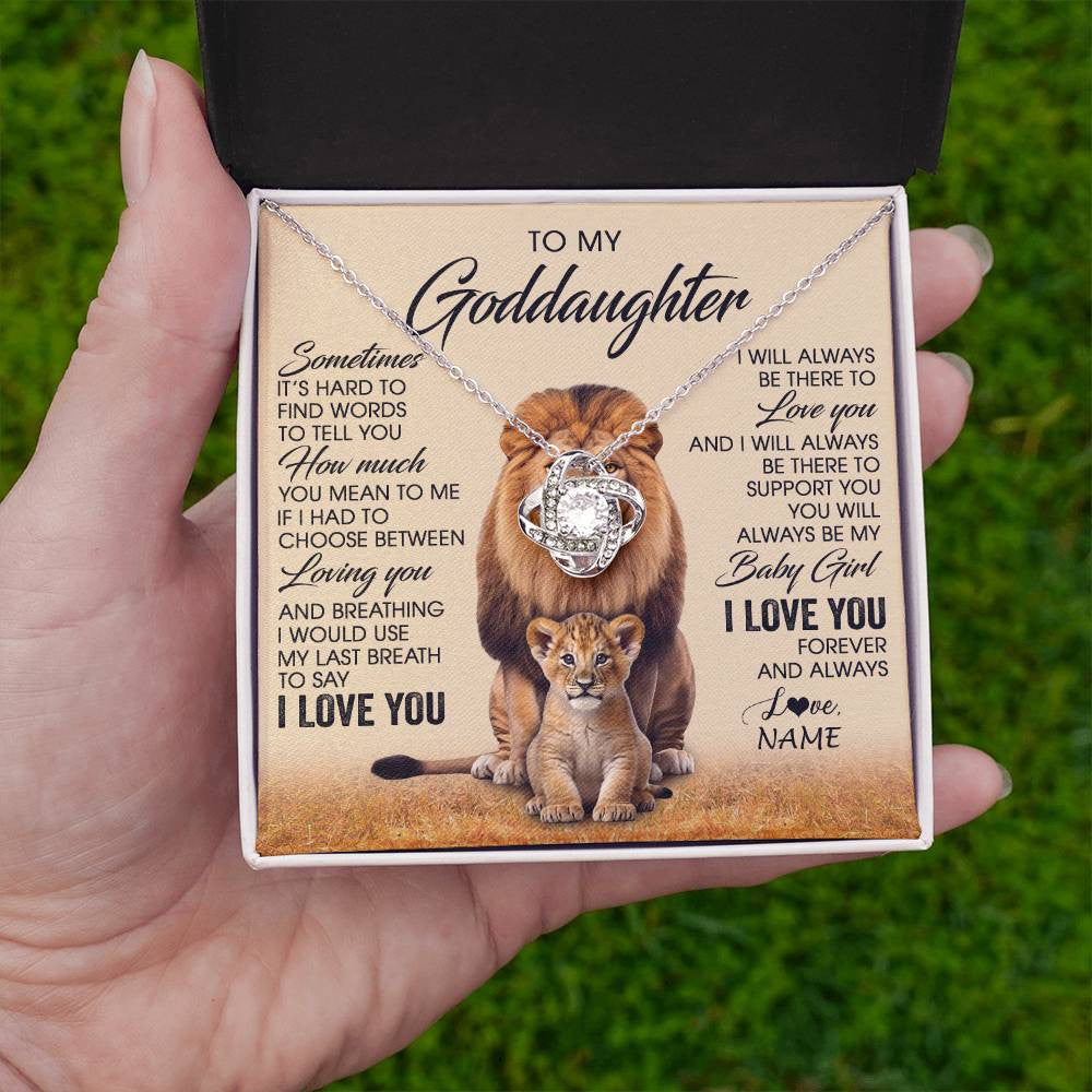 Love Knot Necklace 14K White Gold Finish | 2 | Personalized To My Goddaughter Necklace From Godfather Sometimes It's Hard Lion Goddaughter Gift Birthday Jewelry Christmas Customized Gift Box Message Card | teecentury
