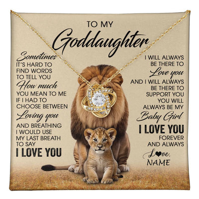 Love Knot Necklace 18K Yellow Gold Finish | 1 | Personalized To My Goddaughter Necklace From Godfather Sometimes It's Hard Lion Goddaughter Gift Birthday Jewelry Christmas Customized Gift Box Message Card | teecentury