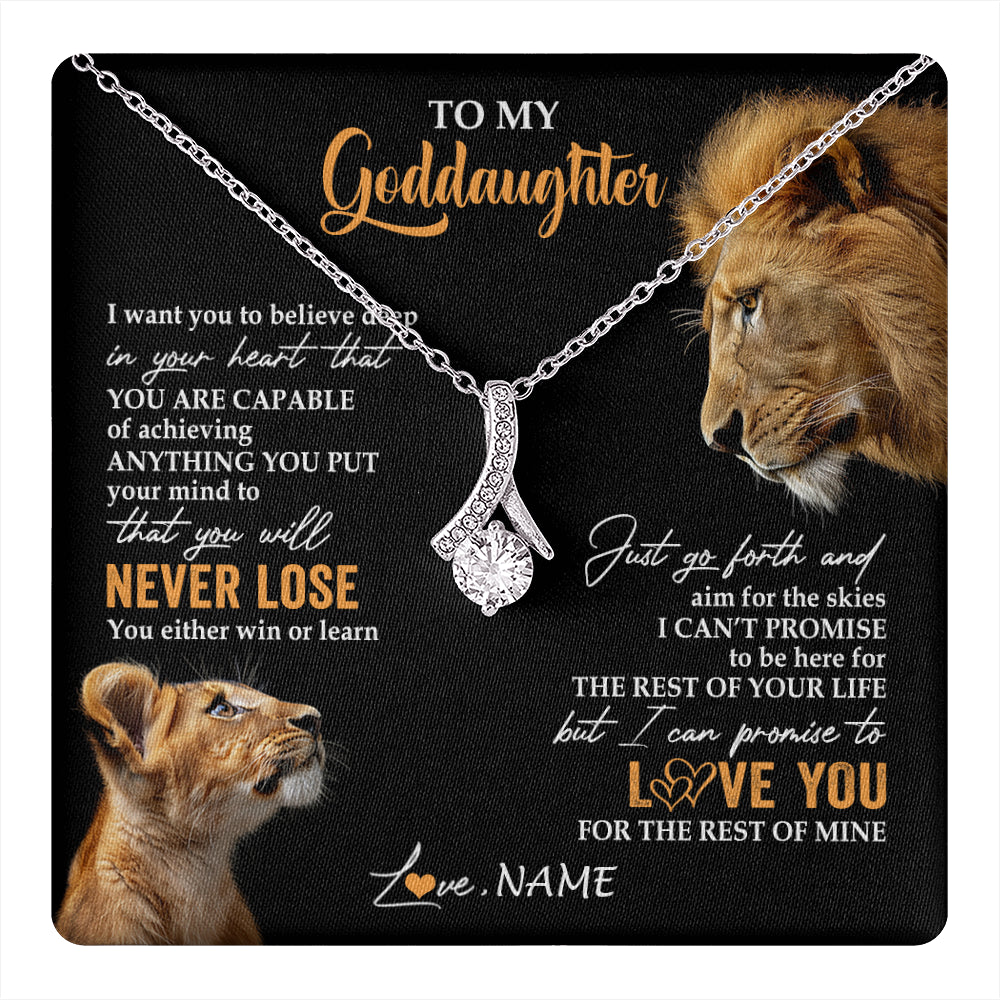 Alluring Beauty Necklace 14K White Gold Finish | 1 | Personalized To My Goddaughter Necklace From Godfather Uncle You Will Never Lose Lion Goddaughter Birthday Gifts Graduation Christmas Gift Box Message Card | teecentury