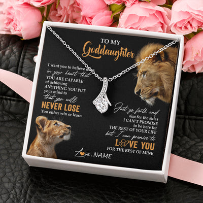 Alluring Beauty Necklace 14K White Gold Finish | 2 | Personalized To My Goddaughter Necklace From Godfather Uncle You Will Never Lose Lion Goddaughter Birthday Gifts Graduation Christmas Gift Box Message Card | teecentury