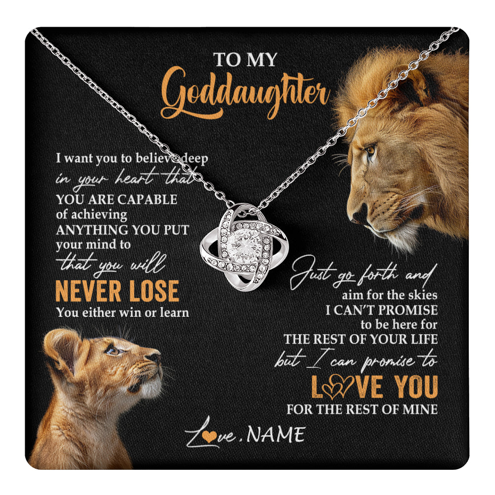 Love Knot Necklace 14K White Gold Finish | 1 | Personalized To My Goddaughter Necklace From Godfather Uncle You Will Never Lose Lion Goddaughter Birthday Gifts Graduation Christmas Gift Box Message Card | teecentury