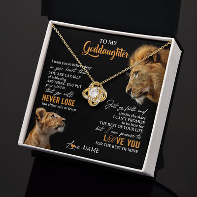 Love Knot Necklace 18K Yellow Gold Finish | 2 | Personalized To My Goddaughter Necklace From Godfather Uncle You Will Never Lose Lion Goddaughter Birthday Gifts Graduation Christmas Gift Box Message Card | teecentury