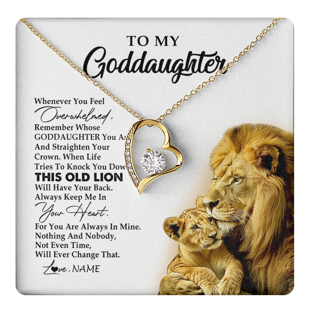 Forever Love Necklace 18K Yellow Gold Finish | 1 | Personalized To My Goddaughter Necklace From Godfather Whenever You Fell Overwhelmed Lion Goddaughter Birthday Christmas Customized Gift Box Message Card | teecentury