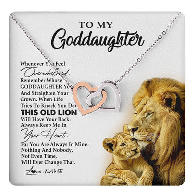 Interlocking Hearts Necklace Stainless Steel & Rose Gold Finish | 1 | Personalized To My Goddaughter Necklace From Godfather Whenever You Fell Overwhelmed Lion Goddaughter Birthday Christmas Customized Gift Box Message Card | teecentury
