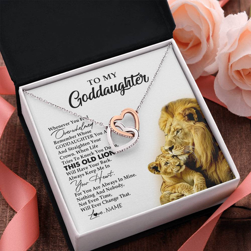 Interlocking Hearts Necklace Stainless Steel & Rose Gold Finish | 2 | Personalized To My Goddaughter Necklace From Godfather Whenever You Fell Overwhelmed Lion Goddaughter Birthday Christmas Customized Gift Box Message Card | teecentury