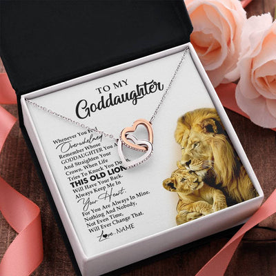 Interlocking Hearts Necklace Stainless Steel & Rose Gold Finish | 2 | Personalized To My Goddaughter Necklace From Godfather Whenever You Fell Overwhelmed Lion Goddaughter Birthday Christmas Customized Gift Box Message Card | teecentury
