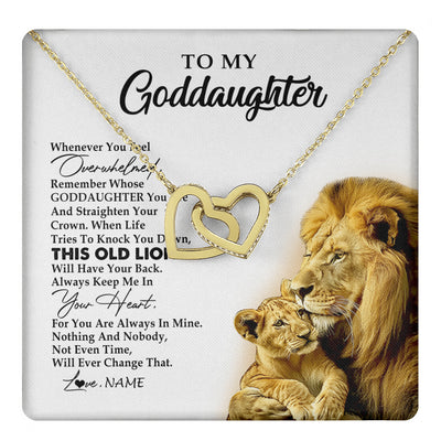 Interlocking Hearts Necklace 18K Yellow Gold Finish | 1 | Personalized To My Goddaughter Necklace From Godfather Whenever You Fell Overwhelmed Lion Goddaughter Birthday Christmas Customized Gift Box Message Card | teecentury