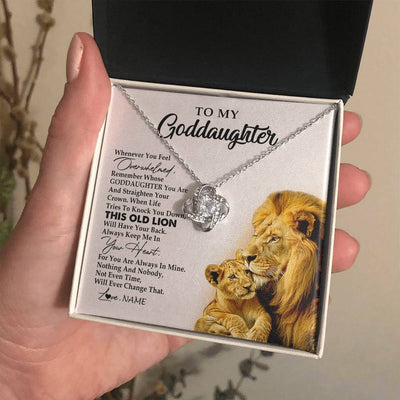 Love Knot Necklace 14K White Gold Finish | 2 | Personalized To My Goddaughter Necklace From Godfather Whenever You Fell Overwhelmed Lion Goddaughter Birthday Christmas Customized Gift Box Message Card | teecentury