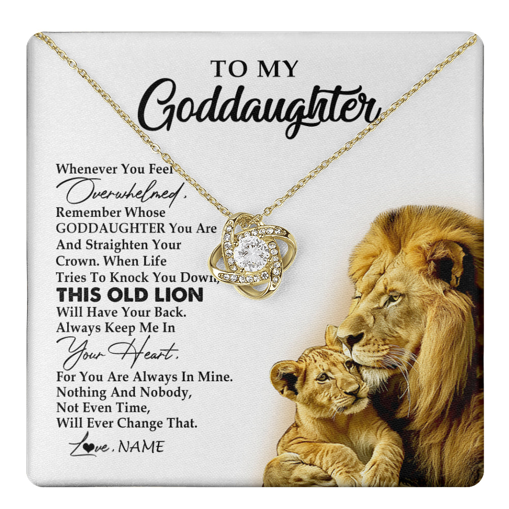 Love Knot Necklace 18K Yellow Gold Finish | 1 | Personalized To My Goddaughter Necklace From Godfather Whenever You Fell Overwhelmed Lion Goddaughter Birthday Christmas Customized Gift Box Message Card | teecentury