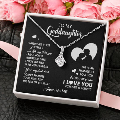 Alluring Beauty Necklace 14K White Gold Finish | 2 | Personalized To My Goddaughter Necklace From Godfather Wherever Your Journey Goddaughter Birthday Gifts Graduation Christmas Customized Gift Box Message Card | teecentury