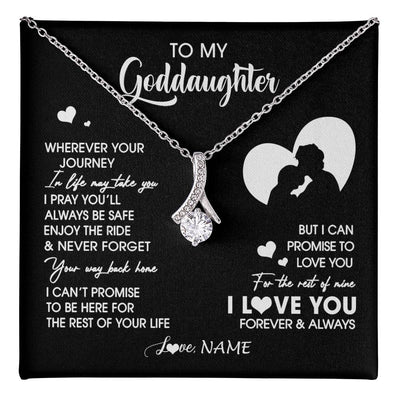 Alluring Beauty Necklace 14K White Gold Finish | 1 | Personalized To My Goddaughter Necklace From Godfather Wherever Your Journey Goddaughter Birthday Gifts Graduation Christmas Customized Gift Box Message Card | teecentury