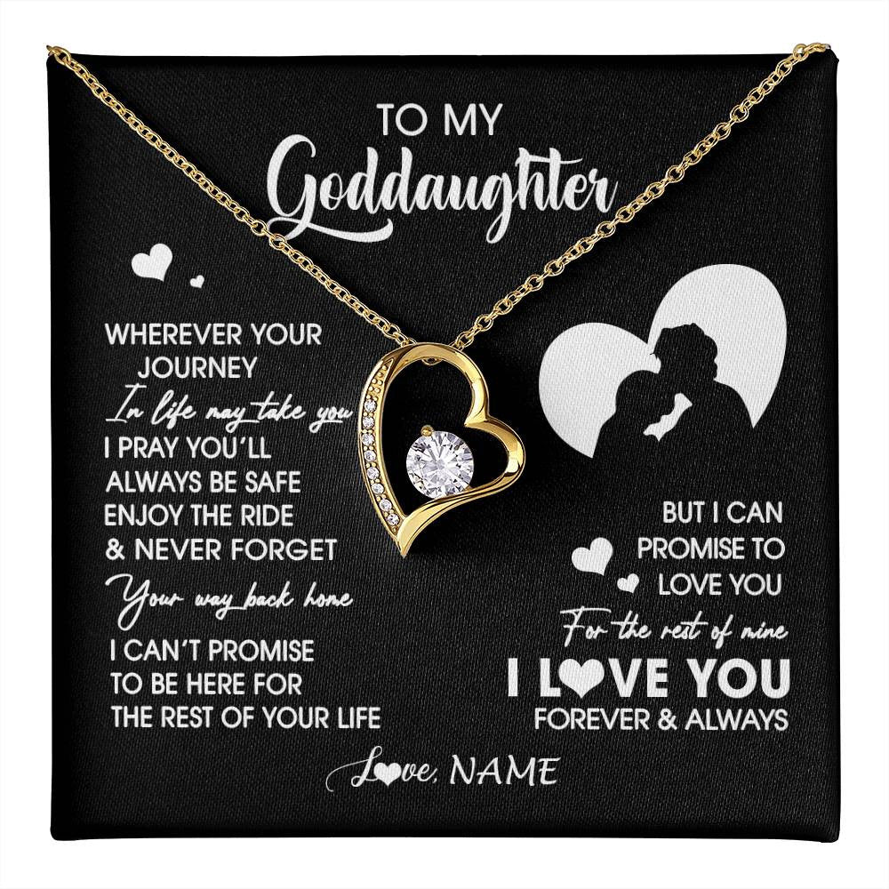 Forever Love Necklace 18K Yellow Gold Finish | 1 | Personalized To My Goddaughter Necklace From Godfather Wherever Your Journey Goddaughter Birthday Gifts Graduation Christmas Customized Gift Box Message Card | teecentury