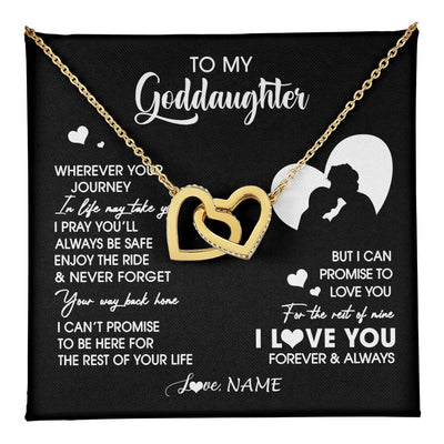 Interlocking Hearts Necklace 18K Yellow Gold Finish | 1 | Personalized To My Goddaughter Necklace From Godfather Wherever Your Journey Goddaughter Birthday Gifts Graduation Christmas Customized Gift Box Message Card | teecentury