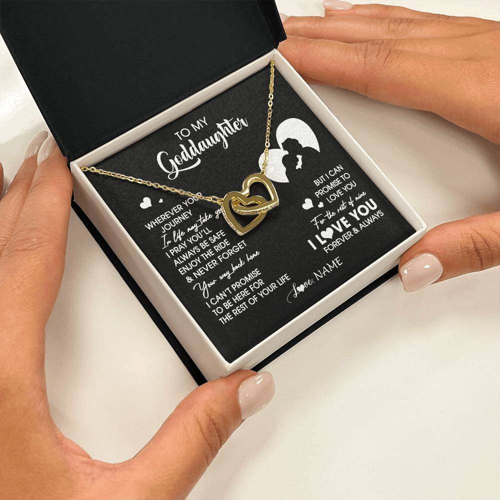 Interlocking Hearts Necklace 18K Yellow Gold Finish | 2 | Personalized To My Goddaughter Necklace From Godfather Wherever Your Journey Goddaughter Birthday Gifts Graduation Christmas Customized Gift Box Message Card | teecentury