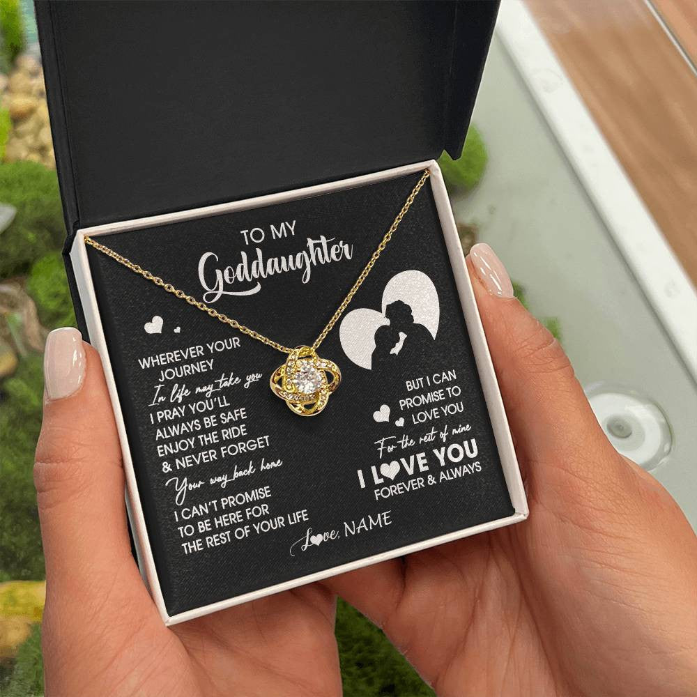 Love Knot Necklace 18K Yellow Gold Finish | 2 | Personalized To My Goddaughter Necklace From Godfather Wherever Your Journey Goddaughter Birthday Gifts Graduation Christmas Customized Gift Box Message Card | teecentury