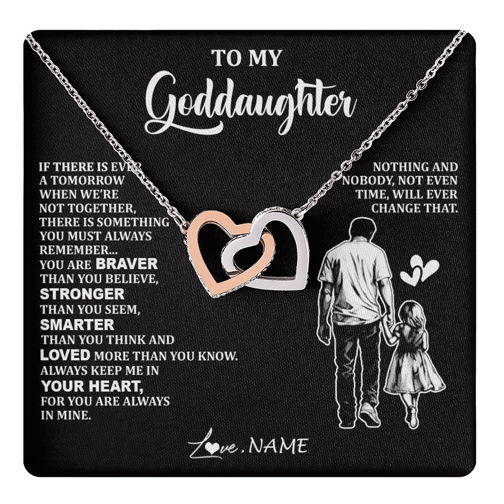 Interlocking Hearts Necklace Stainless Steel & Rose Gold Finish | 1 | Personalized To My Goddaughter Necklace From Godfather You Are Always In Mine Beautiful Goddaughter Birthday Graduation Christmas With Gift Box Message Card | teecentury