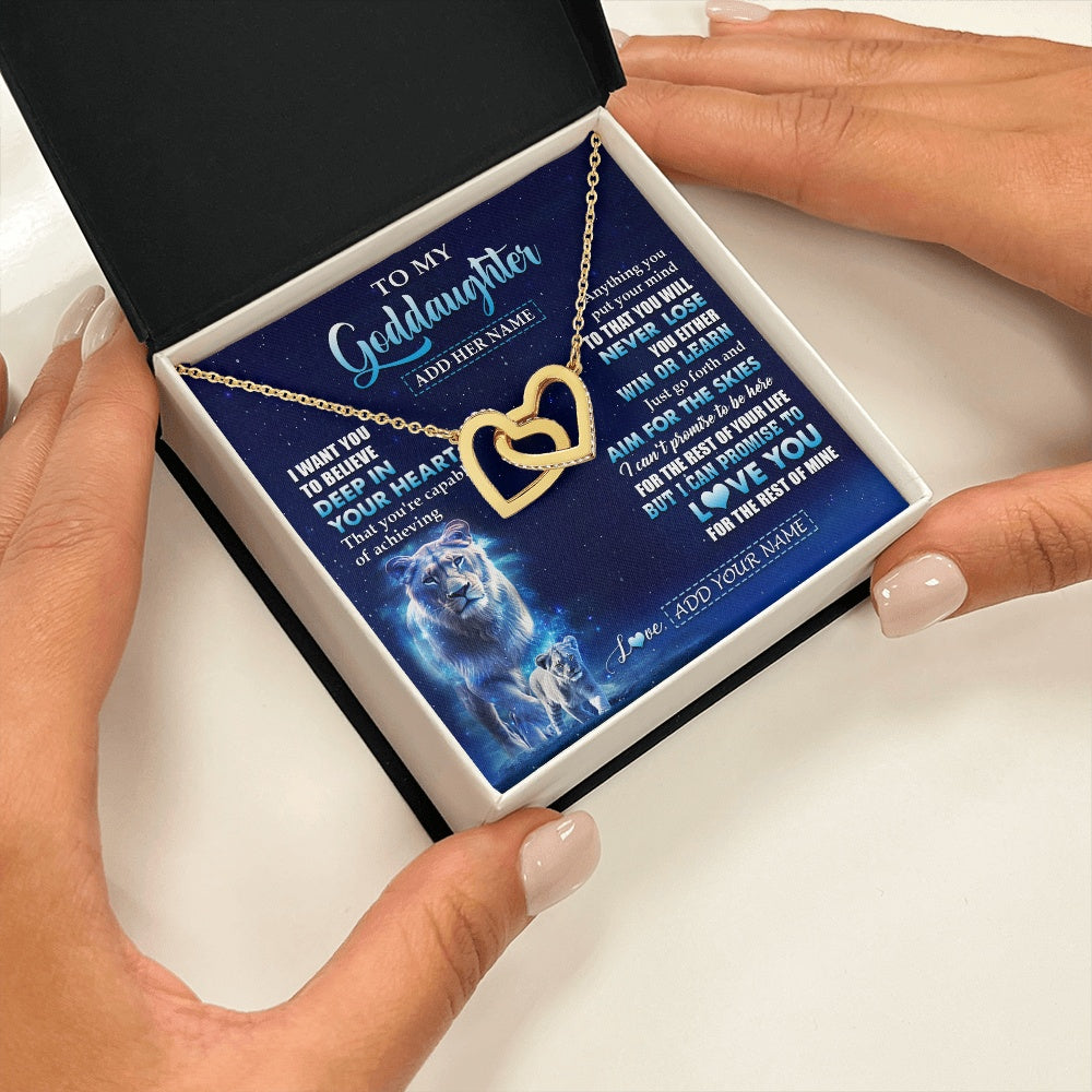 Interlocking Hearts Necklace 18K Yellow Gold Finish | 2 | Personalized To My Goddaughter Necklace From Godmother Aunt Believe Your Heart Goddaughter Gift Birthday Graduation Christmas Customized Gift Box Message Card | teecentury.myshopify