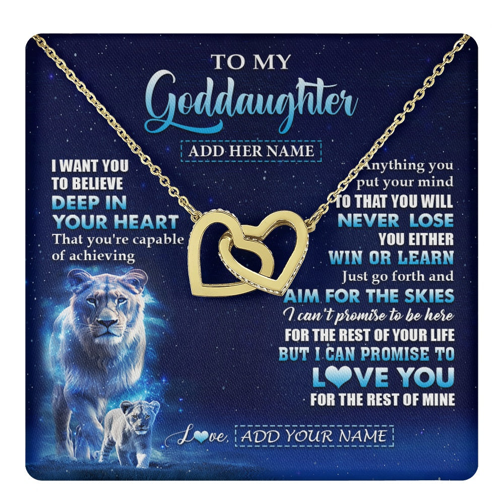 Interlocking Hearts Necklace 18K Yellow Gold Finish | 1 | Personalized To My Goddaughter Necklace From Godmother Aunt Believe Your Heart Goddaughter Gift Birthday Graduation Christmas Customized Gift Box Message Card | teecentury.myshopify