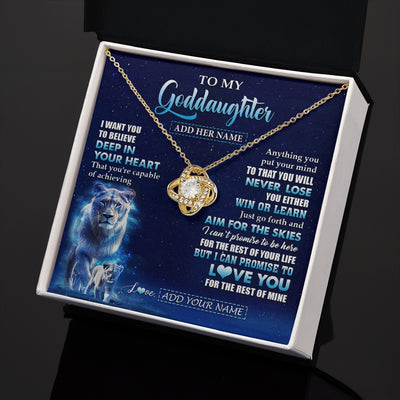 Love Knot Necklace 18K Yellow Gold Finish | 2 | Personalized To My Goddaughter Necklace From Godmother Aunt Believe Your Heart Goddaughter Gift Birthday Graduation Christmas Customized Gift Box Message Card | teecentury.myshopify