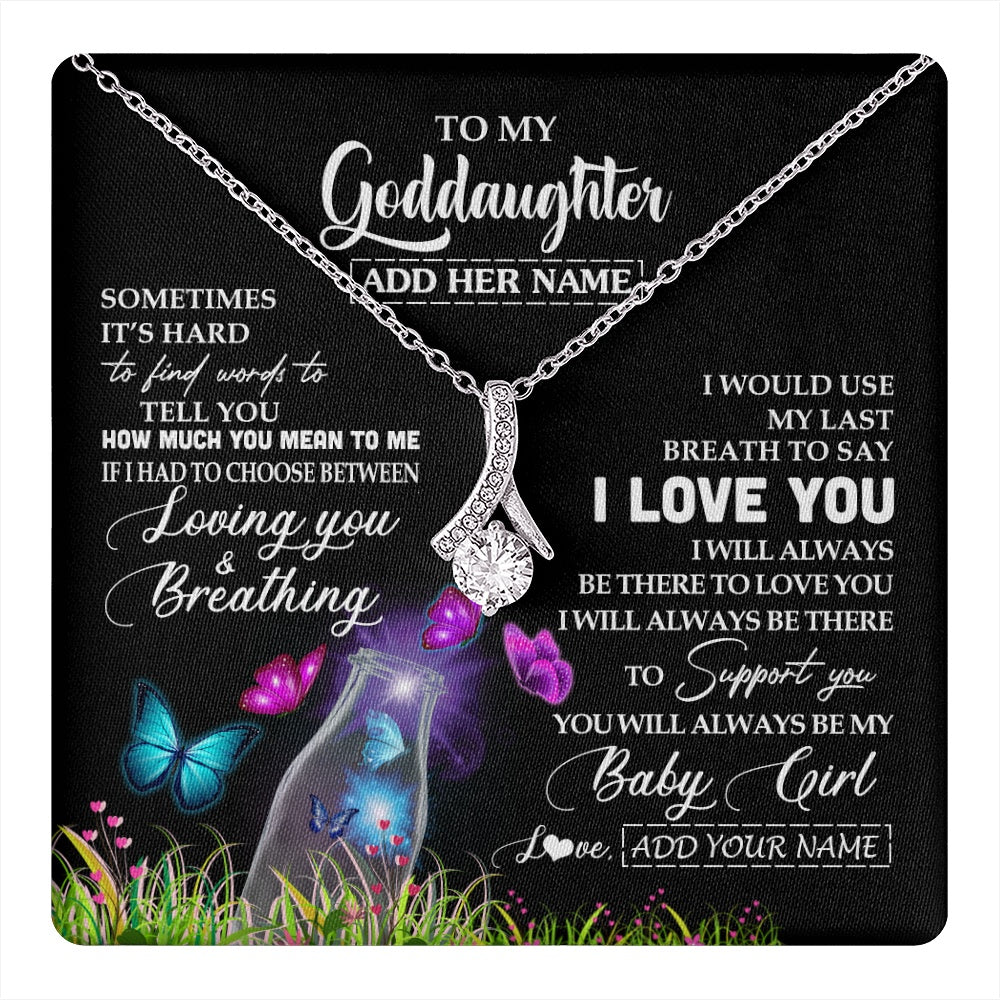 Alluring Beauty Necklace 14K White Gold Finish | 1 | Personalized To My Goddaughter Necklace From Godmother Aunt Butterfly Sometimes Say I Love You Goddaughter Birthday Christmas Custom Gift Box Message Card | teecentury.myshopify