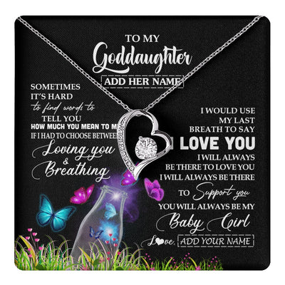Forever Love Necklace 14K White Gold Finish | 1 | Personalized To My Goddaughter Necklace From Godmother Aunt Butterfly Sometimes Say I Love You Goddaughter Birthday Christmas Custom Gift Box Message Card | teecentury.myshopify