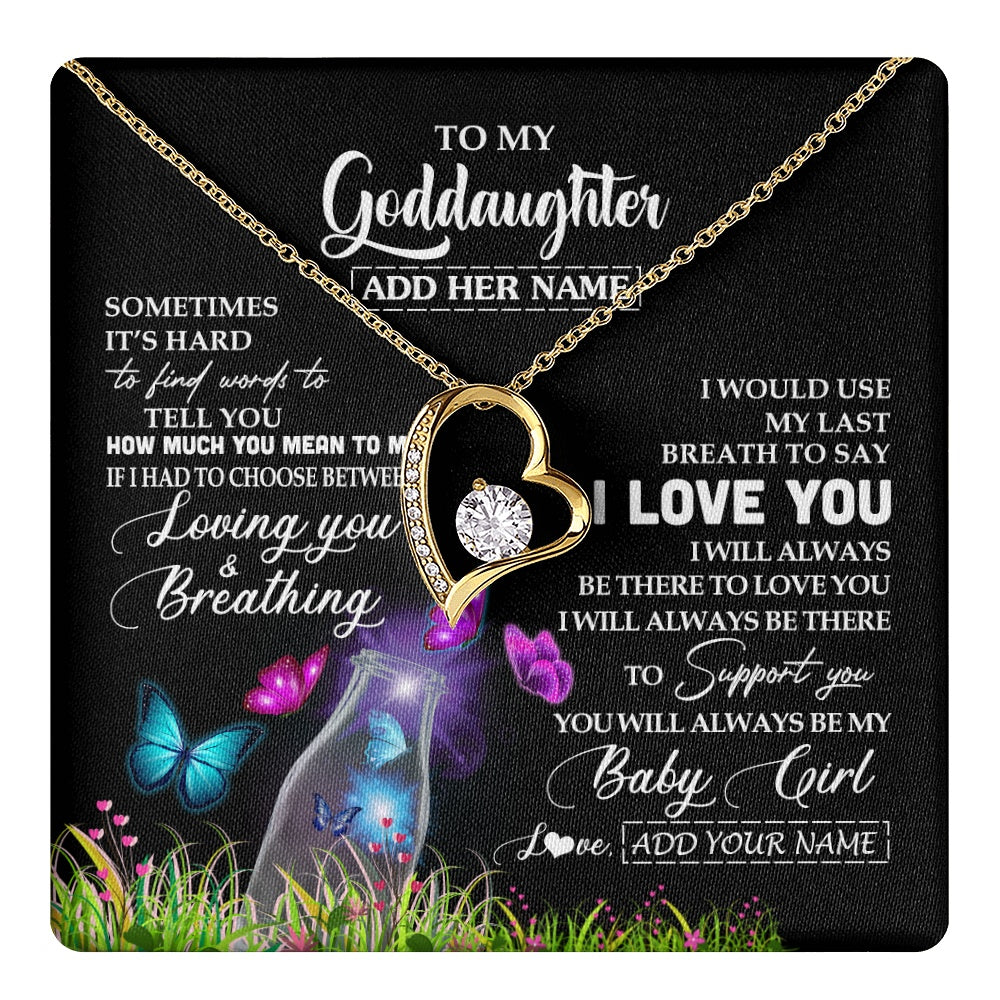 Forever Love Necklace 18K Yellow Gold Finish | 1 | Personalized To My Goddaughter Necklace From Godmother Aunt Butterfly Sometimes Say I Love You Goddaughter Birthday Christmas Custom Gift Box Message Card | teecentury.myshopify
