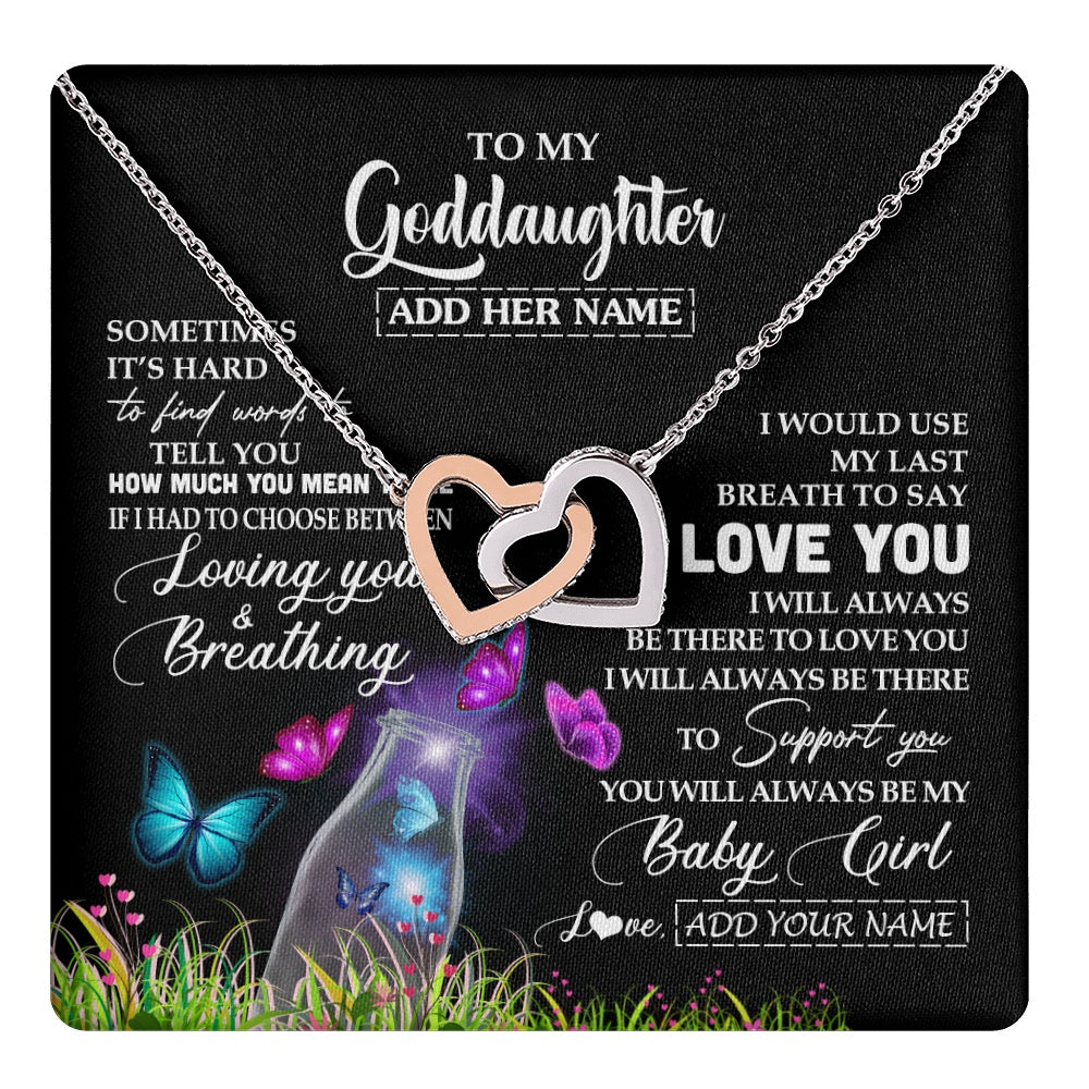 Interlocking Hearts Necklace Stainless Steel & Rose Gold Finish | 1 | Personalized To My Goddaughter Necklace From Godmother Aunt Butterfly Sometimes Say I Love You Goddaughter Birthday Christmas Custom Gift Box Message Card | teecentury.myshopify