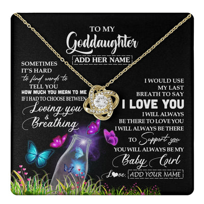 Love Knot Necklace 18K Yellow Gold Finish | 1 | Personalized To My Goddaughter Necklace From Godmother Aunt Butterfly Sometimes Say I Love You Goddaughter Birthday Christmas Custom Gift Box Message Card | teecentury.myshopify