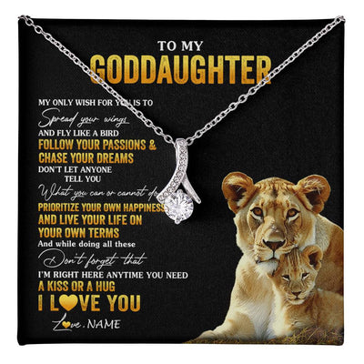 Alluring Beauty Necklace 14K White Gold Finish | 1 | Personalized To My Goddaughter Necklace From Godmother Aunt Lion My Only Wish For You Goddaughter Birthday Christmas Customized Gift Box Message Card | teecentury