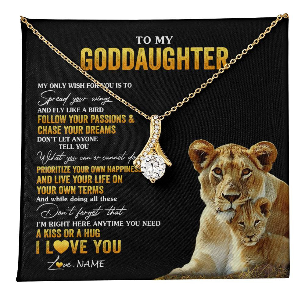 Alluring Beauty Necklace 18K Yellow Gold Finish | 1 | Personalized To My Goddaughter Necklace From Godmother Aunt Lion My Only Wish For You Goddaughter Birthday Christmas Customized Gift Box Message Card | teecentury
