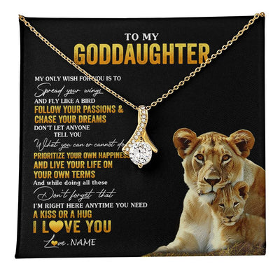 Alluring Beauty Necklace 18K Yellow Gold Finish | 1 | Personalized To My Goddaughter Necklace From Godmother Aunt Lion My Only Wish For You Goddaughter Birthday Christmas Customized Gift Box Message Card | teecentury