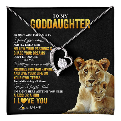 Forever Love Necklace 14K White Gold Finish | 1 | Personalized To My Goddaughter Necklace From Godmother Aunt Lion My Only Wish For You Goddaughter Birthday Christmas Customized Gift Box Message Card | teecentury