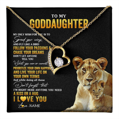 Forever Love Necklace 18K Yellow Gold Finish | 1 | Personalized To My Goddaughter Necklace From Godmother Aunt Lion My Only Wish For You Goddaughter Birthday Christmas Customized Gift Box Message Card | teecentury