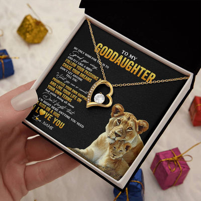 Forever Love Necklace 18K Yellow Gold Finish | 2 | Personalized To My Goddaughter Necklace From Godmother Aunt Lion My Only Wish For You Goddaughter Birthday Christmas Customized Gift Box Message Card | teecentury
