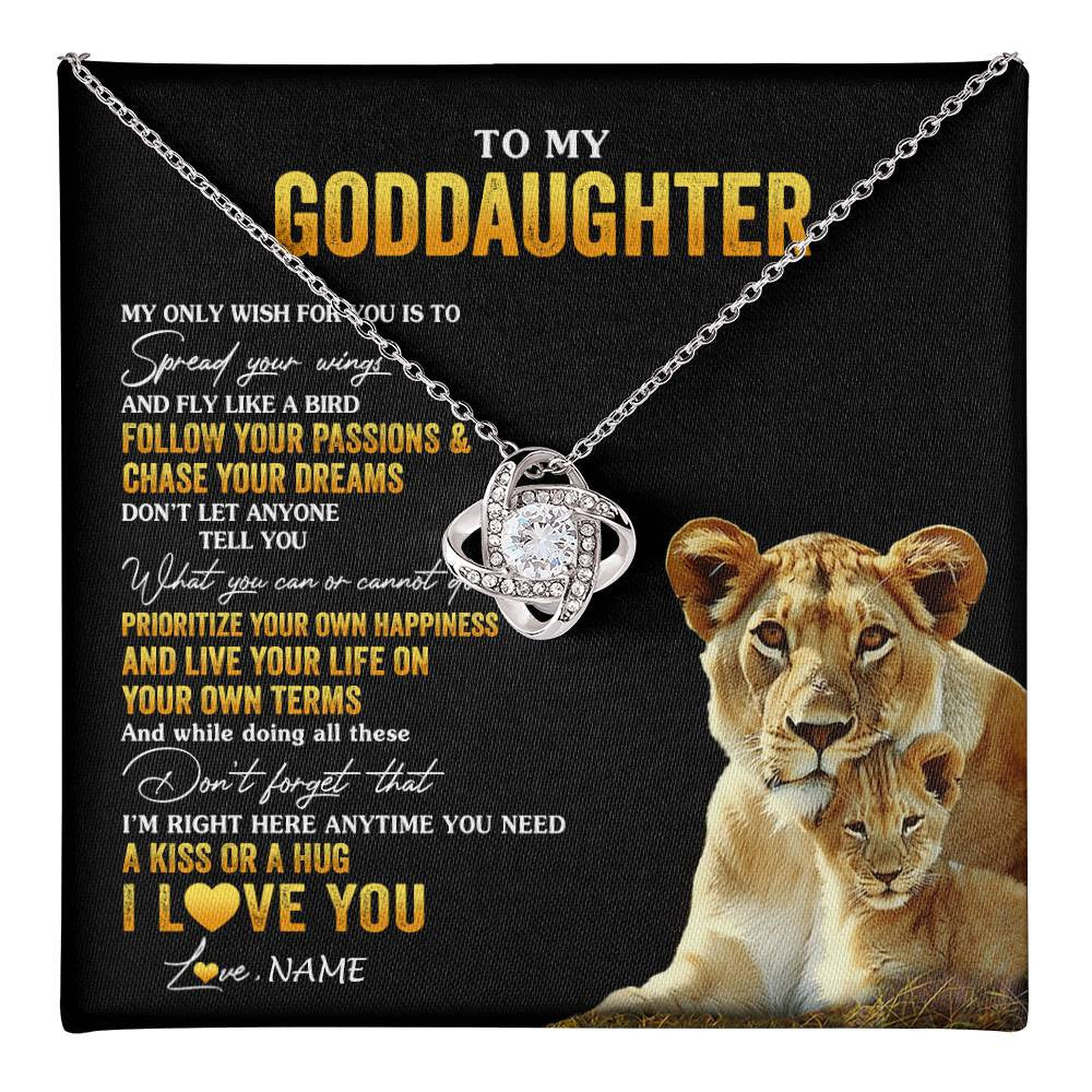 Love Knot Necklace 14K White Gold Finish | 1 | Personalized To My Goddaughter Necklace From Godmother Aunt Lion My Only Wish For You Goddaughter Birthday Christmas Customized Gift Box Message Card | teecentury