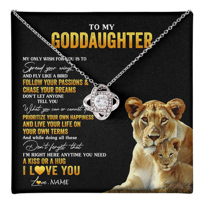 Love Knot Necklace 14K White Gold Finish | 1 | Personalized To My Goddaughter Necklace From Godmother Aunt Lion My Only Wish For You Goddaughter Birthday Christmas Customized Gift Box Message Card | teecentury