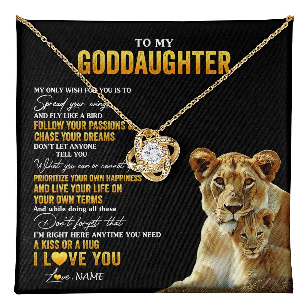 Love Knot Necklace 18K Yellow Gold Finish | 1 | Personalized To My Goddaughter Necklace From Godmother Aunt Lion My Only Wish For You Goddaughter Birthday Christmas Customized Gift Box Message Card | teecentury