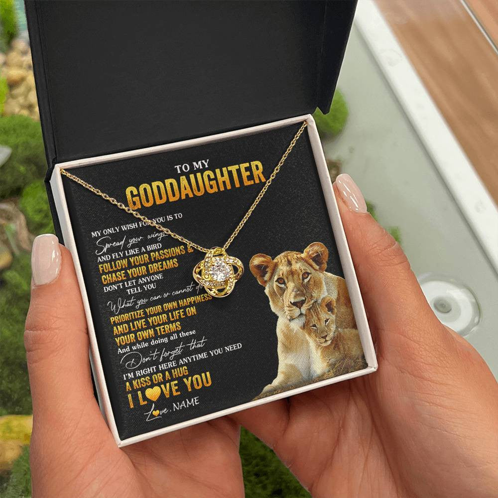 Love Knot Necklace 18K Yellow Gold Finish | 2 | Personalized To My Goddaughter Necklace From Godmother Aunt Lion My Only Wish For You Goddaughter Birthday Christmas Customized Gift Box Message Card | teecentury