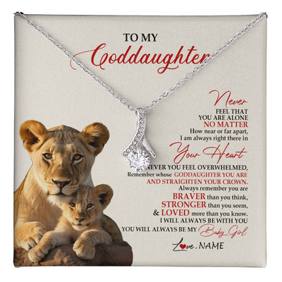 Alluring Beauty Necklace 14K White Gold Finish | 1 | Personalized To My Goddaughter Necklace From Godmother Aunt Never Feel You Are Alone Lion Goddaughter Birthday Graduation Christmas Customized Message Card | teecentury