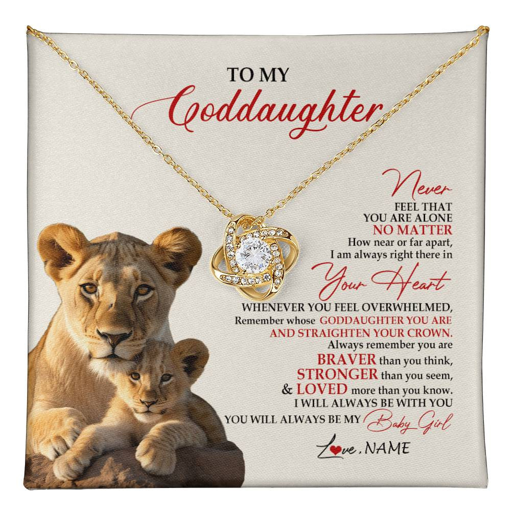 Love Knot Necklace 18K Yellow Gold Finish | 1 | Personalized To My Goddaughter Necklace From Godmother Aunt Never Feel You Are Alone Lion Goddaughter Birthday Graduation Christmas Customized Message Card | teecentury