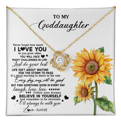 Love Knot Necklace 18K Yellow Gold Finish | 1 | Personalized To My Goddaughter Necklace From Godmother Aunt Sunflower Wood Laugh Love Live Goddaughter Birthday Christmas Customized Gift Box Message Card | teecentury