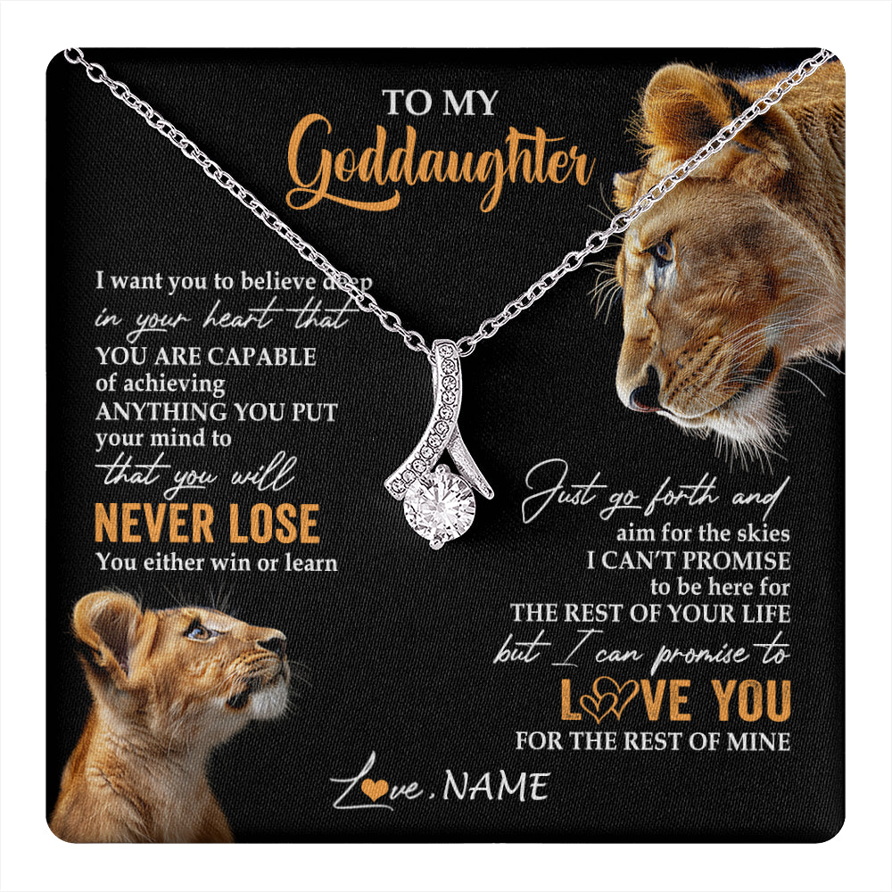 Alluring Beauty Necklace 14K White Gold Finish | 1 | Personalized To My Goddaughter Necklace From Godmother Aunt You Will Never Lose Lion Goddaughter Birthday Gifts Graduation Christmas Gift Box Message Card | teecentury